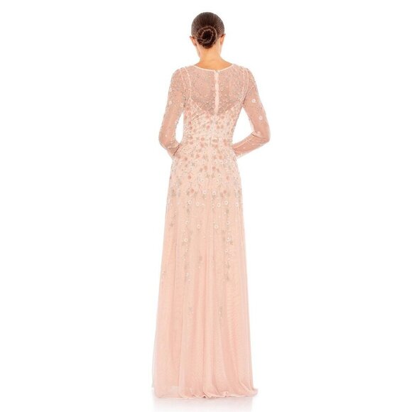 Mac Duggal Embellished Wrap Over Illusion Long Sleeve A Line Gown 16 Peach #8205 - Picture 4 of 8